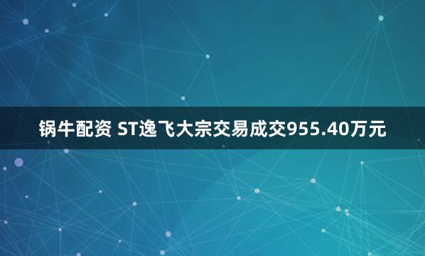 锅牛配资 ST逸飞大宗交易成交955.40万元